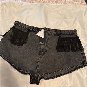 Nasty Gal Charcoal Fringe Jean Shorts